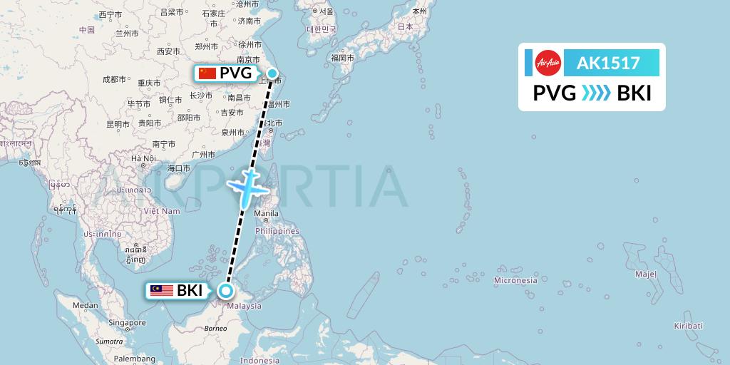 AK1517 Flight Status AirAsia Shanghai to Kota Kinabalu (AXM1517)