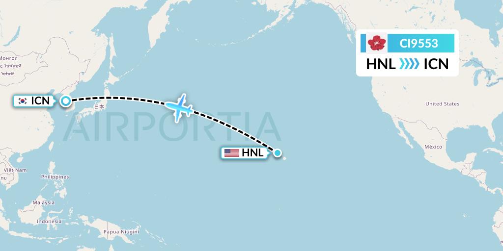 CI9553 China Airlines Flight Map: Honolulu to Seoul