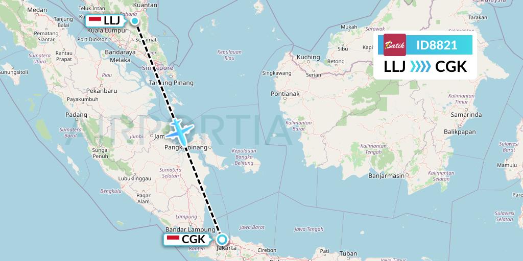 ID8821 Batik Air Flight Map: Palembang to Jakarta