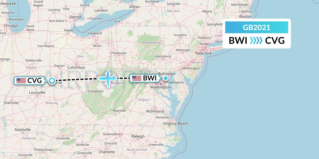 GB2021 ABX Air Flight Map: Baltimore to Cincinnati