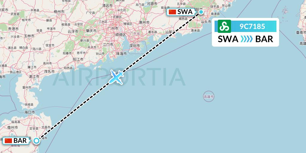 9C7185 Spring Airlines Flight Map: Jieyang to Qionghai