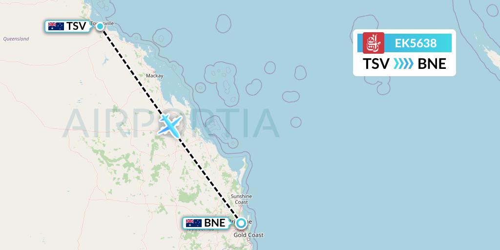 EK5638 Emirates Flight Map: Townsville to Brisbane