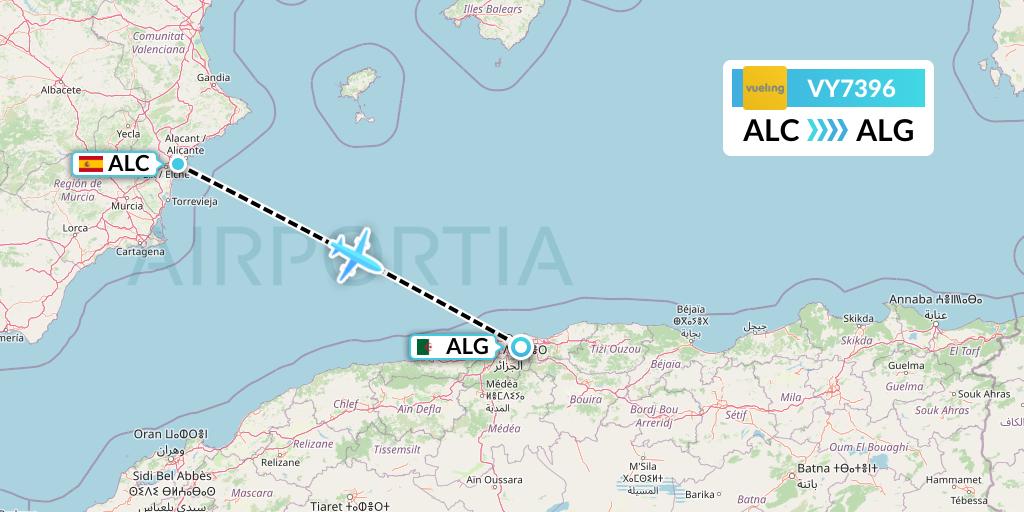 VY7396 Vueling Flight Map: Alicante to Algiers