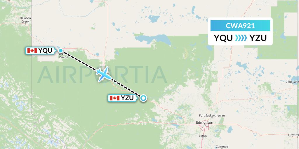 CWA921 Can West Corporate Air Charters Ltd. Flight Map: Grande Prairie to Whitecourt