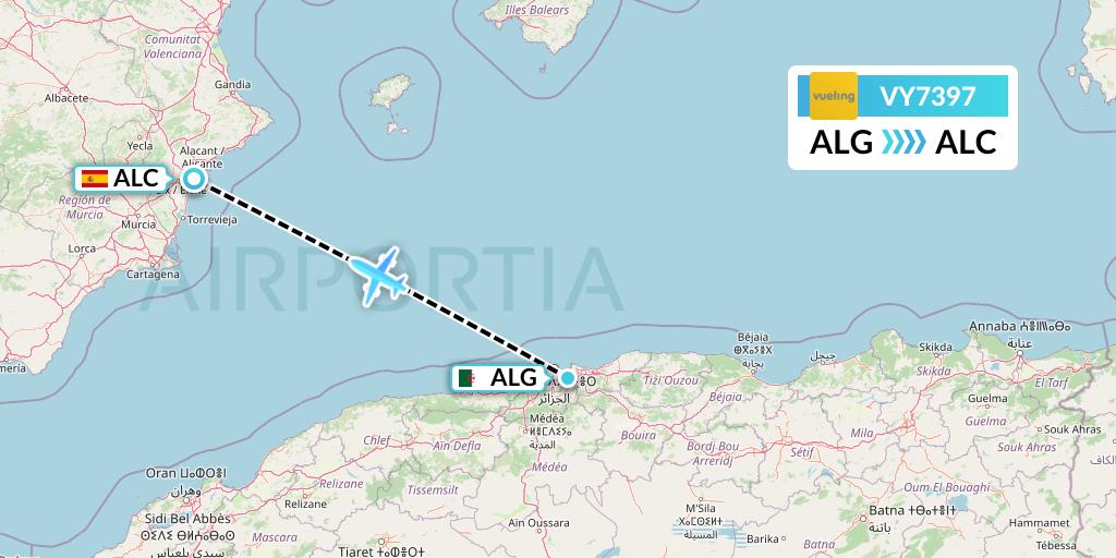 VY7397 Vueling Flight Map: Algiers to Alicante