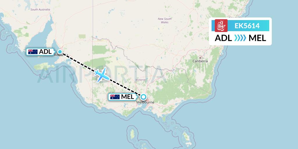 EK5614 Emirates Flight Map: Adelaide to Melbourne
