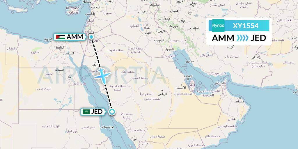 XY1554 Flynas Flight Map: Amman to Jeddah