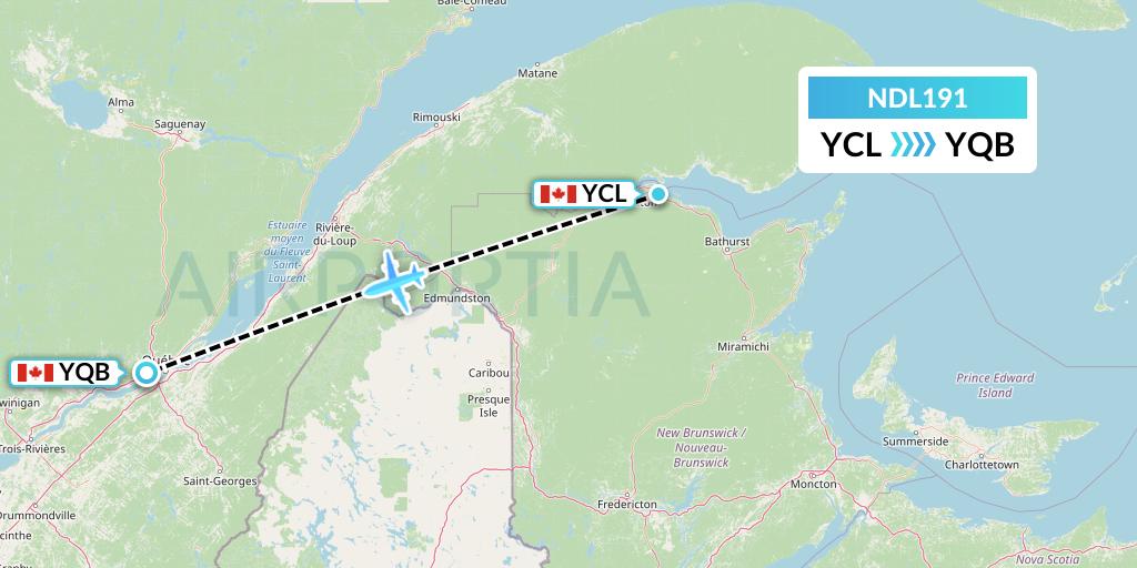 NDL191 Chrono Aviation Flight Map: Charlo to Quebec