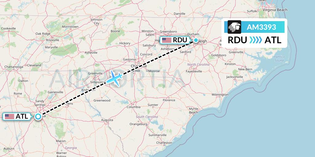 AM3393 Aeromexico Flight Map: Raleigh-Durham to Atlanta