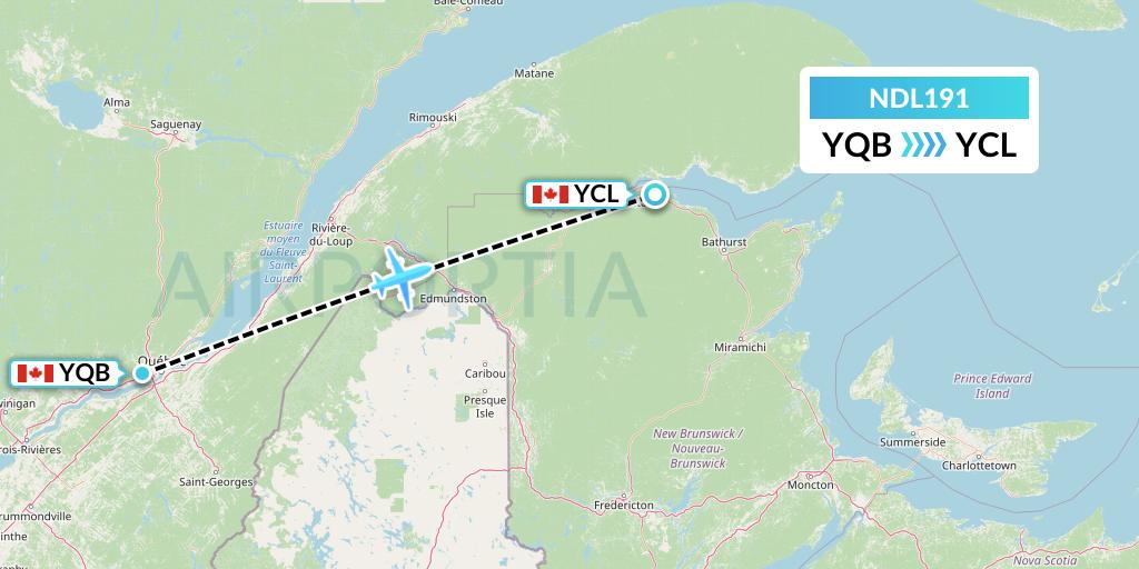 NDL191 Chrono Aviation Flight Map: Quebec to Charlo