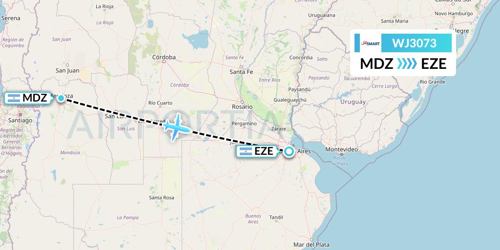 WJ3073 Jetsmart Airlines Flight Map: Mendoza to Buenos Aires