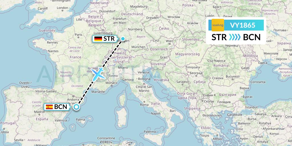 VY1865 Vueling Flight Map: Stuttgart to Barcelona