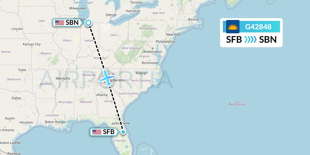 G42848 Allegiant Air Flight Map: Orlando to South Bend