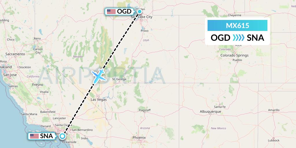 MX615 Breeze Airways Flight Map: Ogden to Orange County