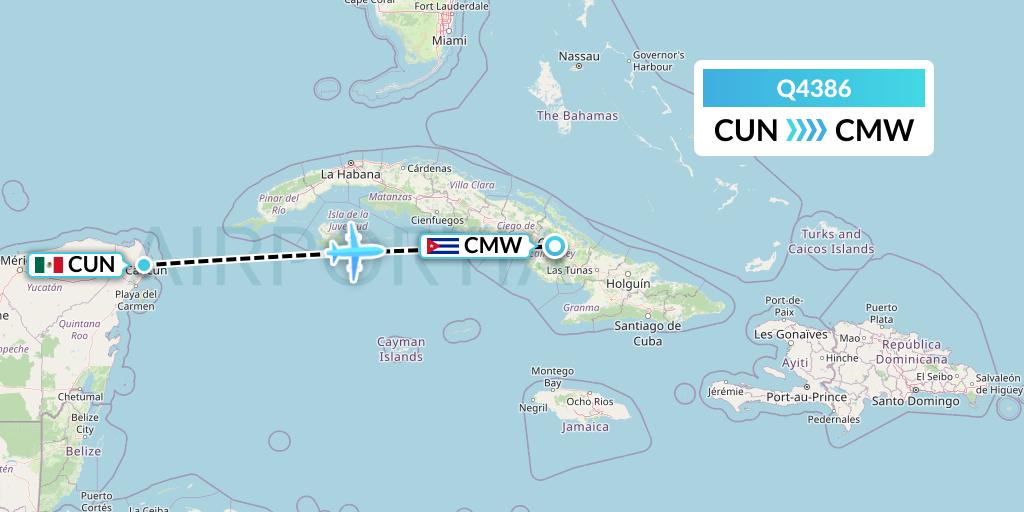 Q4386 Euroairlines Flight Map: Cancun to Camaguey