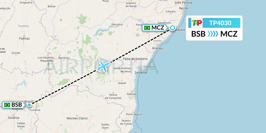 TP4030 TAP Portugal Flight Map: Brasilia to Maceio