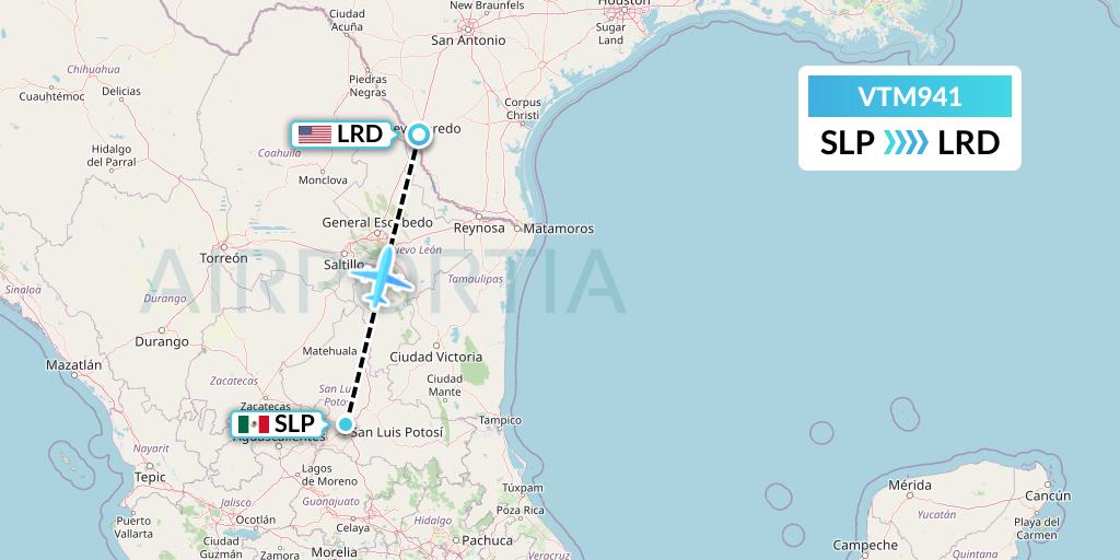 VTM941 Aeronaves TSM Flight Map: San Luis Potosi to Laredo