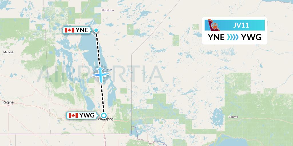 JV11 Bearskin Airlines Flight Map: Norway House to Winnipeg