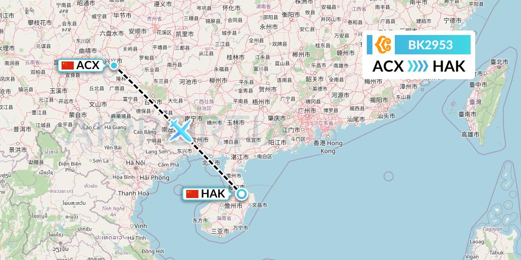 BK2953 Okay Airways Flight Map: Xingyi to Haikou