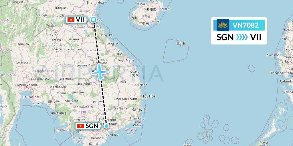 VN7082 Vietnam Airlines Flight Map: Ho Chi Minh City to Vinh