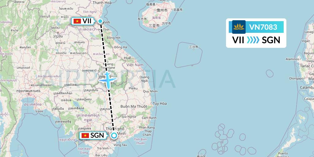 VN7083 Vietnam Airlines Flight Map: Vinh to Ho Chi Minh City