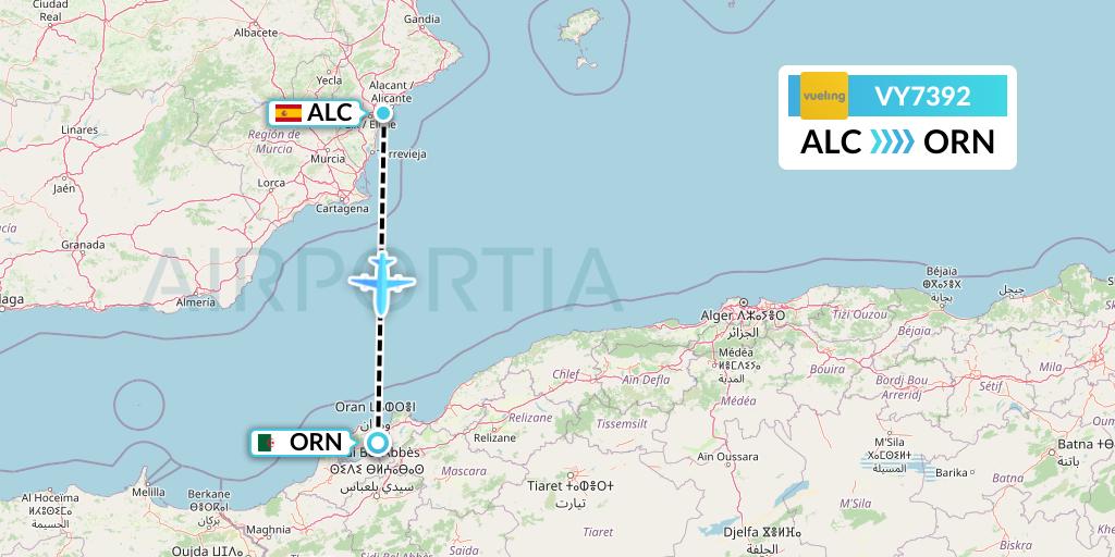 VY7392 Vueling Flight Map: Alicante to Oran