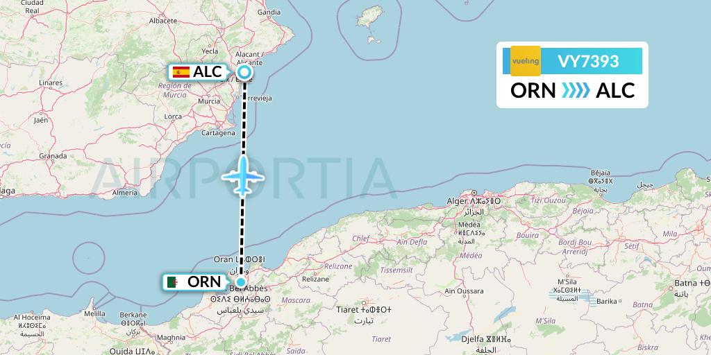 VY7393 Vueling Flight Map: Oran to Alicante