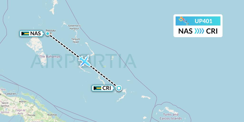UP401 Bahamasair Flight Map: Nassau to Colonel Hill