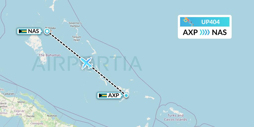 UP404 Bahamasair Flight Map: Spring Point to Nassau