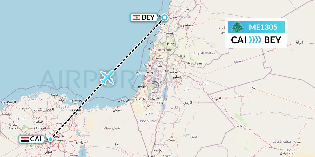 ME1305 MEA Flight Map: Cairo to Beirut