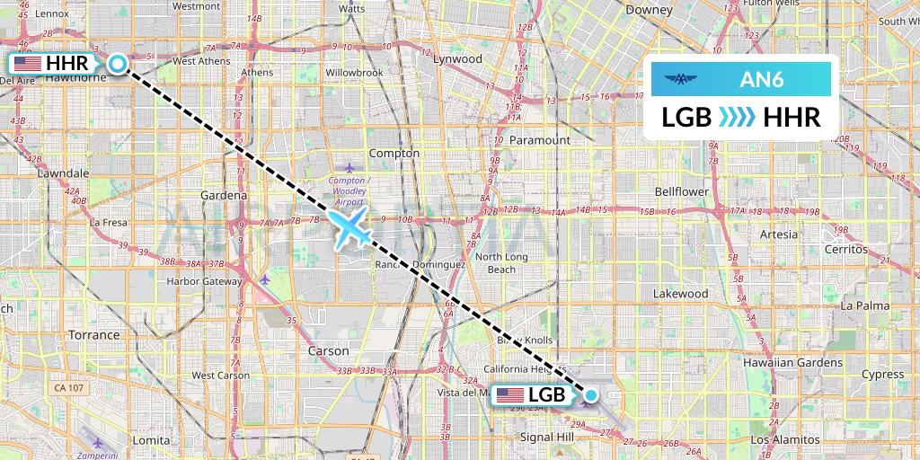 AN6 Advanced Air Flight Map: Long Beach to Hawthorne
