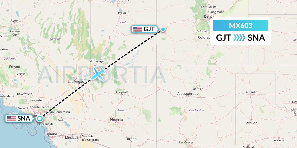 MX603 Breeze Airways Flight Map: Grand Junction to Orange County