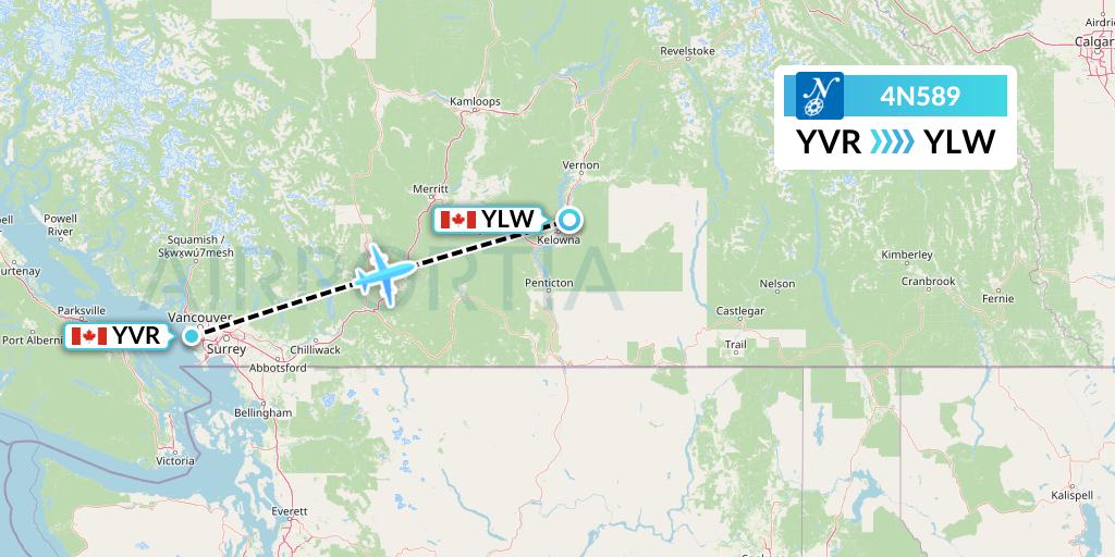 4N589 Air North Flight Map: Vancouver to Kelowna