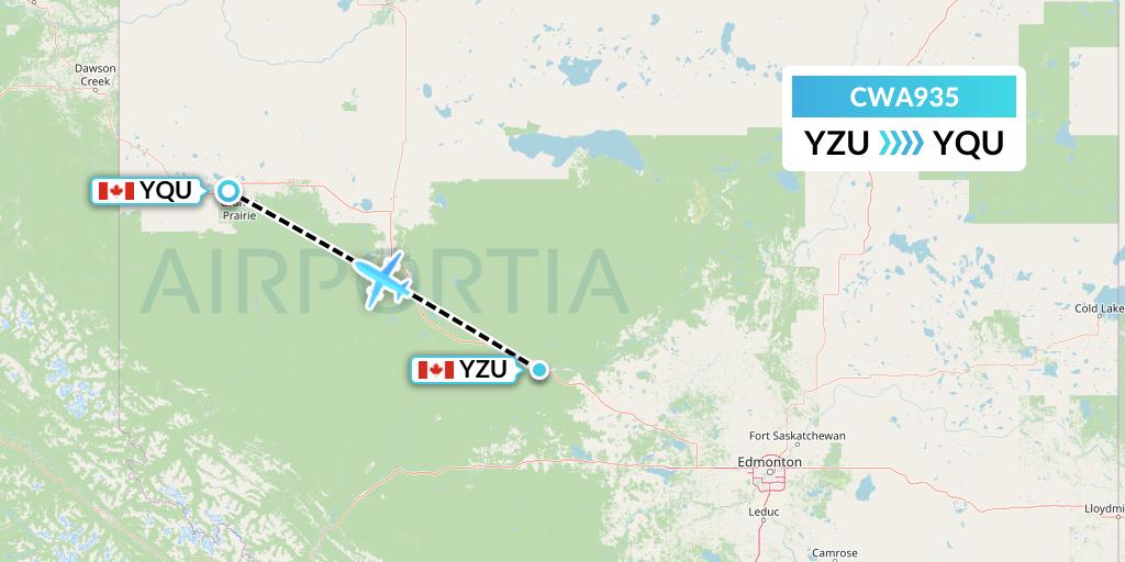CWA935 Can West Corporate Air Charters Ltd. Flight Map: Whitecourt to Grande Prairie