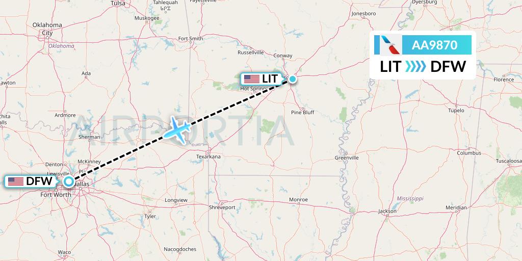 AA9870 American Airlines Flight Map: Little Rock to Dallas