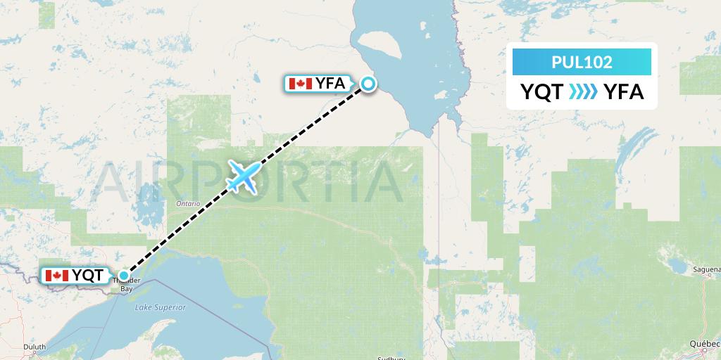 PUL102 Ornge Air Flight Map: Thunder Bay to Fort Albany
