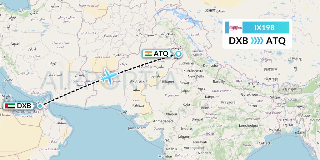 IX198 Air India Express Flight Map: Dubai to Amritsar