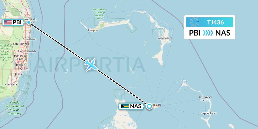 TJ436 Tradewind Aviation Flight Map: West Palm Beach to Nassau