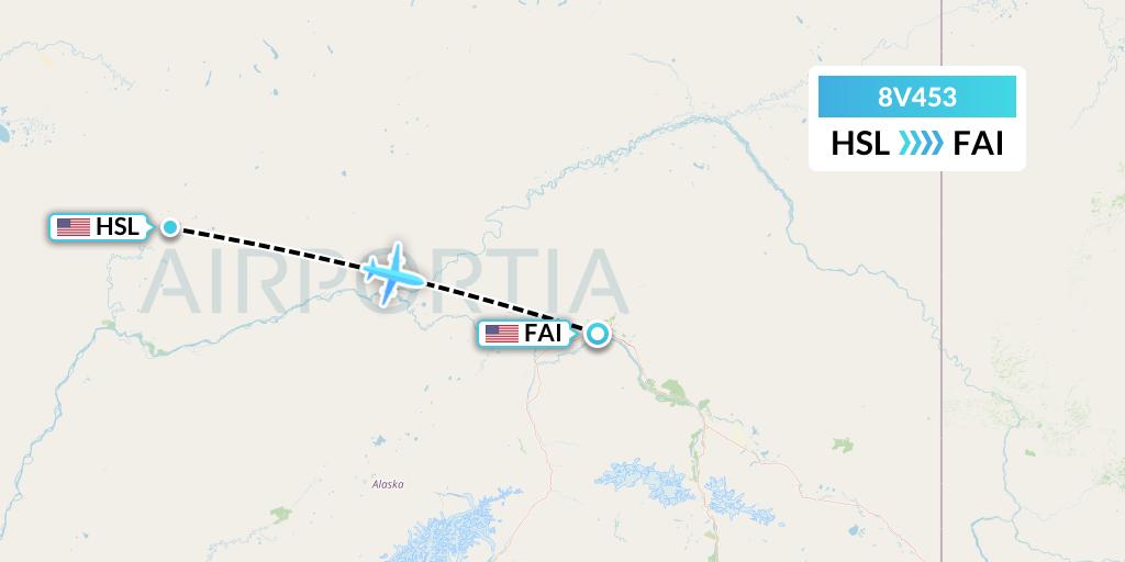 8V453 Wright Air Service Flight Map: Huslia to Fairbanks