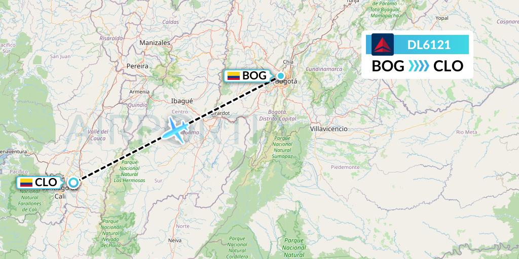 DL6121 Delta Air Lines Flight Map: Bogota to Cali