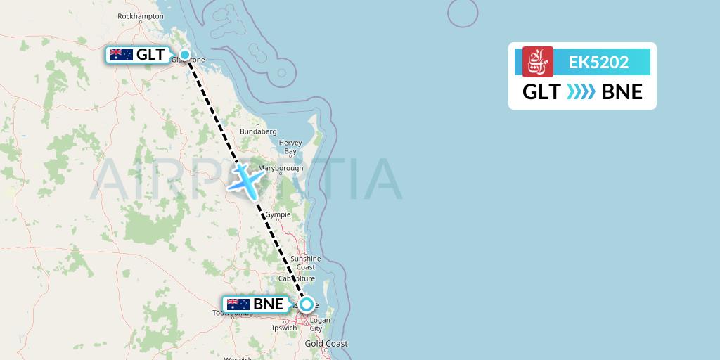 EK5202 Emirates Flight Map: Gladstone to Brisbane