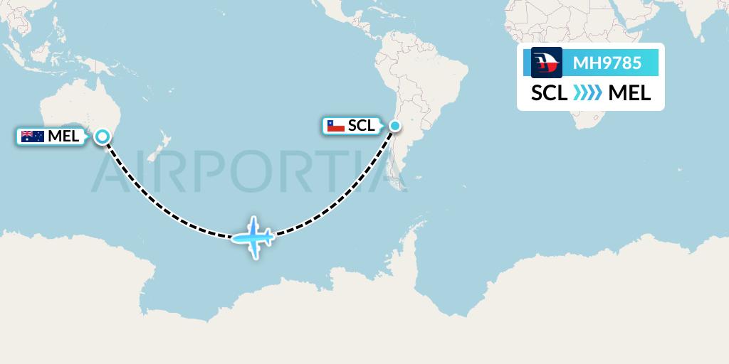 MH9785 Malaysia Airlines Flight Map: Santiago to Melbourne