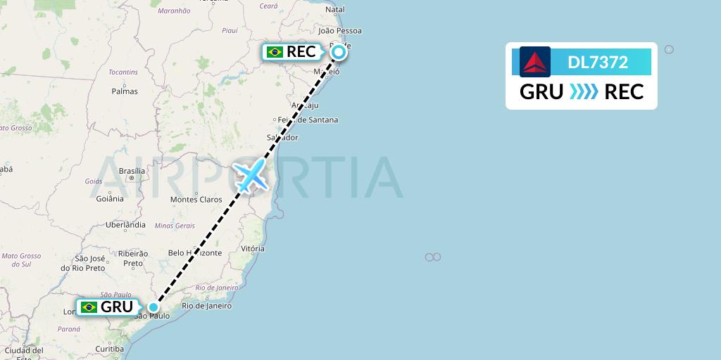 DL7372 Delta Air Lines Flight Map: Sao Paulo to Recife