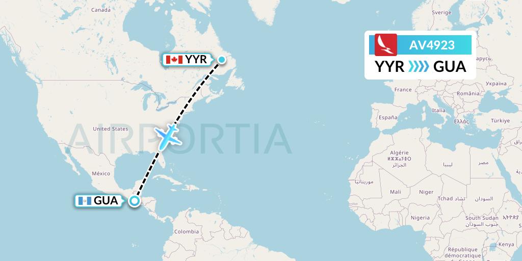 AV4923 Avianca Flight Map: Goose Bay to Guatemala City
