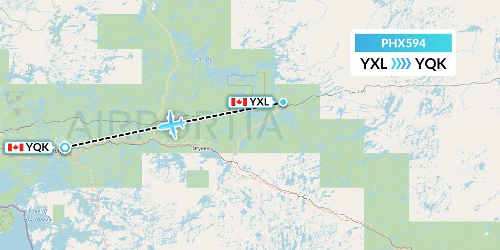 PHX594 SkyCare Flight Map: Sioux Lookout to Kenora