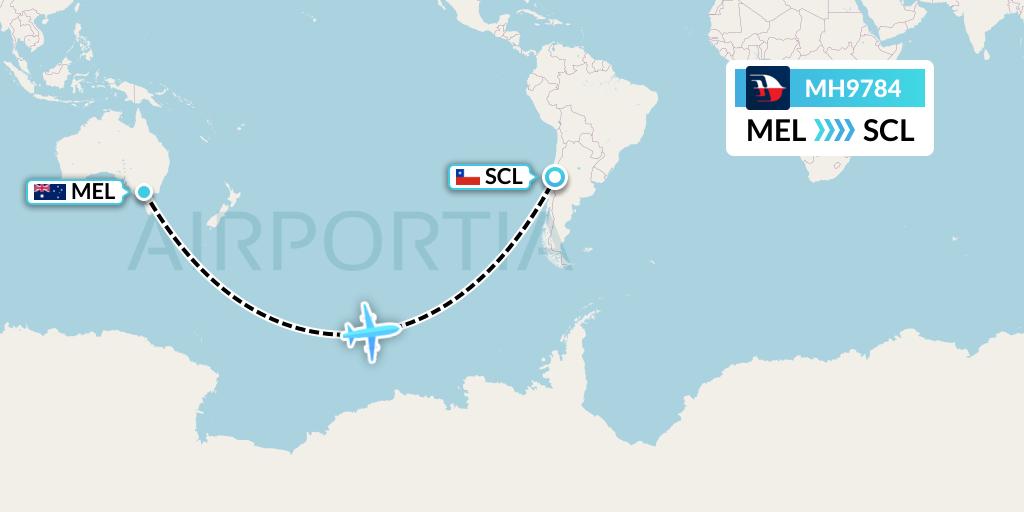 MH9784 Malaysia Airlines Flight Map: Melbourne to Santiago