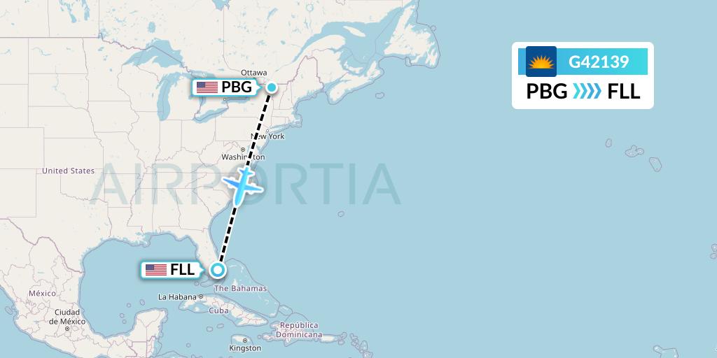 G42139 Allegiant Air Flight Map: Plattsburgh to Fort Lauderdale