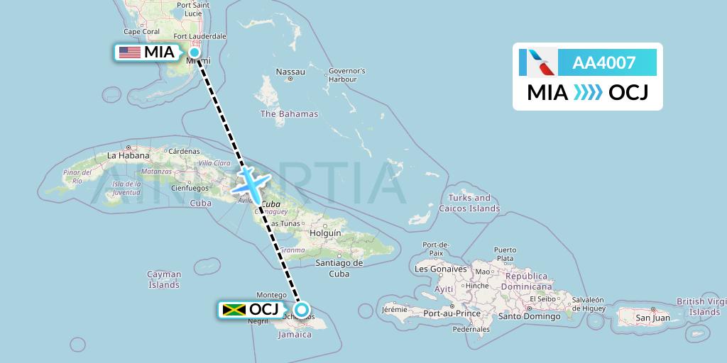AA4007 American Airlines Flight Map: Miami to Ocho Rios