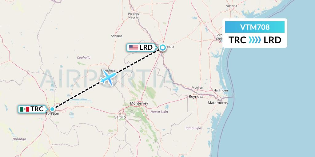 VTM708 Aeronaves TSM Flight Map: Torreon to Laredo