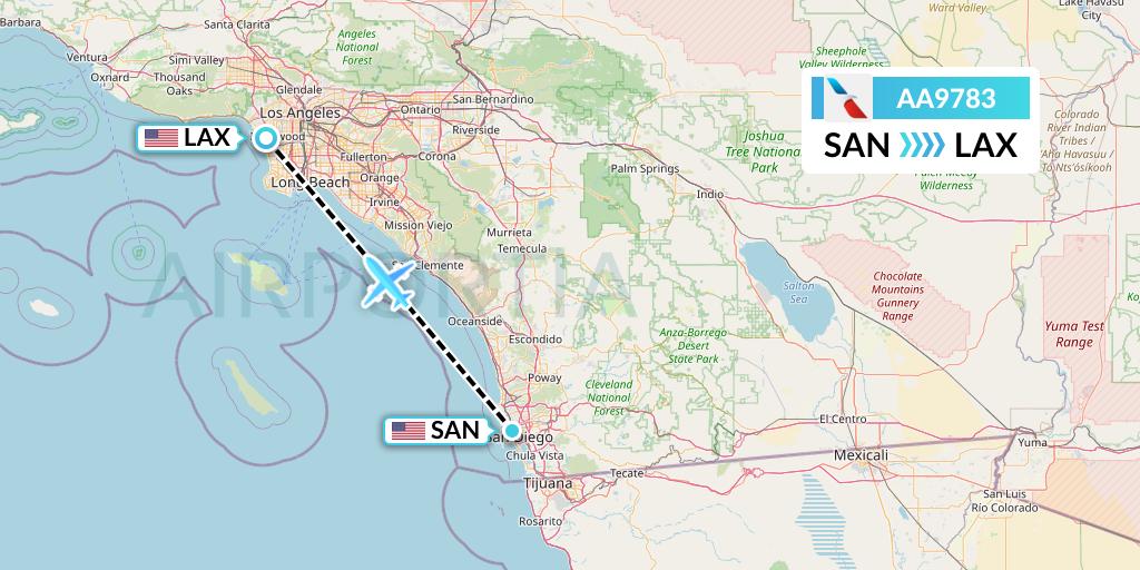 AA9783 American Airlines Flight Map: San Diego to Los Angeles